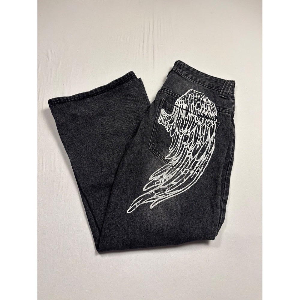 Disclosure Women's 9 29 Angel Wing Wide Leg Jeans Washed Black Denim
